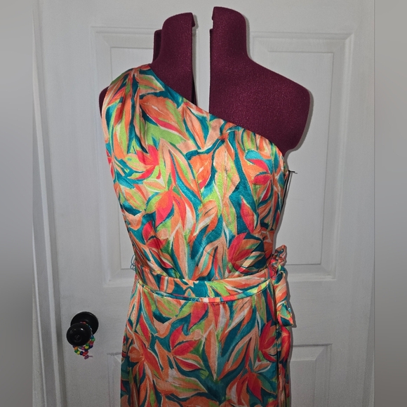 Nicole Miller Tropical One-Shoulder Maxi Dress 4 - Picture 1 of 8